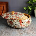 Premium handcrafted solid wood marigold roti box with lid for kitchen storage