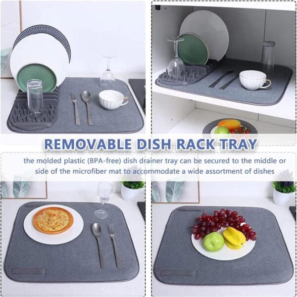 Elegant metal tiered plate rack with protective base mat