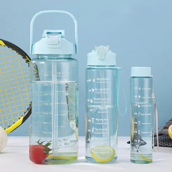 Lightweight portable 3pcs transparent water bottle set with straw