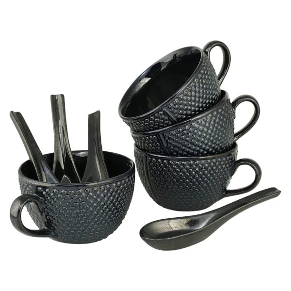 Stylish royal blue dotted ceramic bowl with handle, perfect for soup, noodles, or breakfast cereals