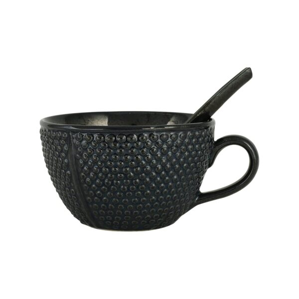 Premium ceramic soup bowl and spoon set with dotted texture for elegant dining presentation