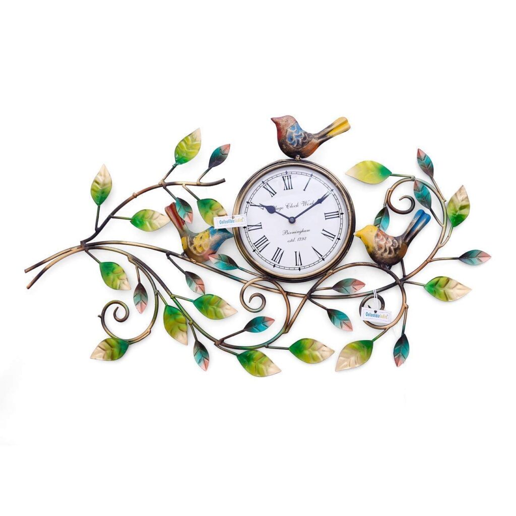 Elegant Metal Bird Designer Wall Clock Hanging on Wall