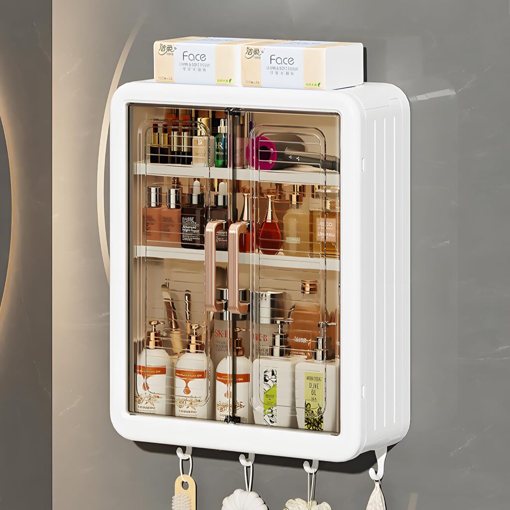 wall-mounted kitchen storage cabinet with sleek wooden finish