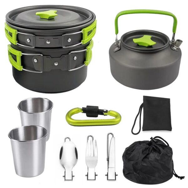 Multi-piece outdoor kitchen kit with non-stick surface cookware