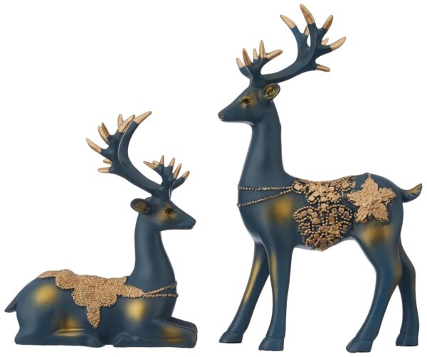 Action pose golden reindeer resin sculpture for modern decor