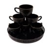 Elegant ceramic tea cup and metal tray set for home décor