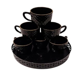 Elegant ceramic tea cup and metal tray set for home décor