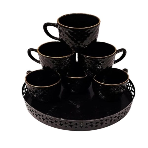Elegant ceramic tea cup and metal tray set for home décor