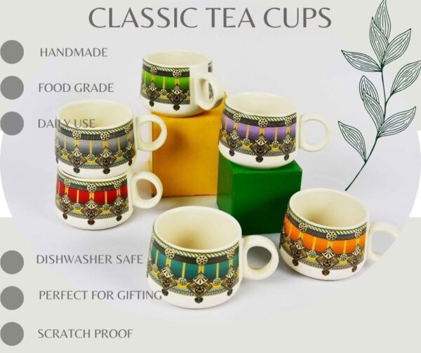 Colorful ceramic tea cups set for family use