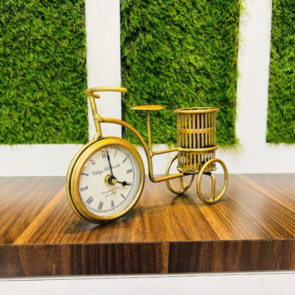 Handcrafted antique metal cycle clock for festive home décor
