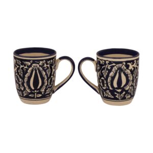 Modern round ceramic mug filled with hot coffee