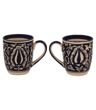 Modern round ceramic mug filled with hot coffee