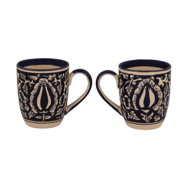 Modern round ceramic mug filled with hot coffee