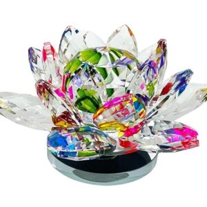 Transparent multicolor crystal lotus showpiece symbolizing positive energy