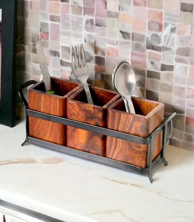 Wooden cutlery holder spoon stand for kitchen organization
