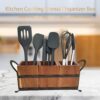 Natural wood spoon and fork organizer for countertop