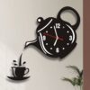 Premium wooden wall clock with coffee-themed analog display for living room