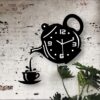 Round Wooden Analog Wall Clock – Cup and Kettle Theme