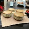 Multicolor ceramic mini bowl set with handle for chutney and pickles