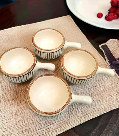 Ceramic mini chutney bowls with handle for serving sauces and dips