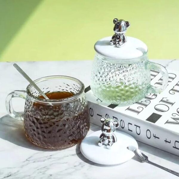 Luxury bear glass mug for coffee and milk with elegant handle