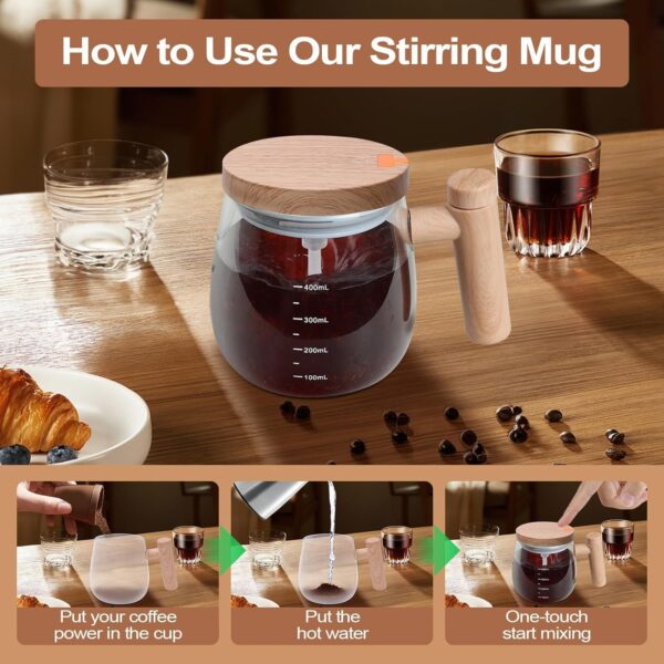 Self-mixing mug for coffee, tea, hot chocolate, and protein shakes