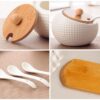 Stylish ceramic condiment jar with mini spoon for herbs