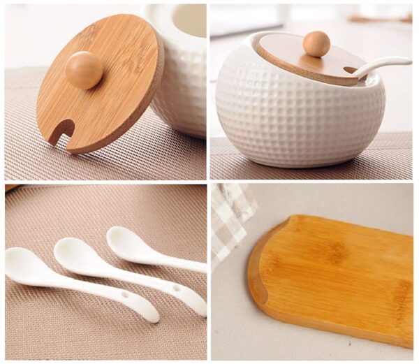 Stylish ceramic condiment jar with mini spoon for herbs
