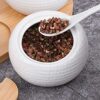 Modern handcrafted ceramic condiment jar with bamboo lid