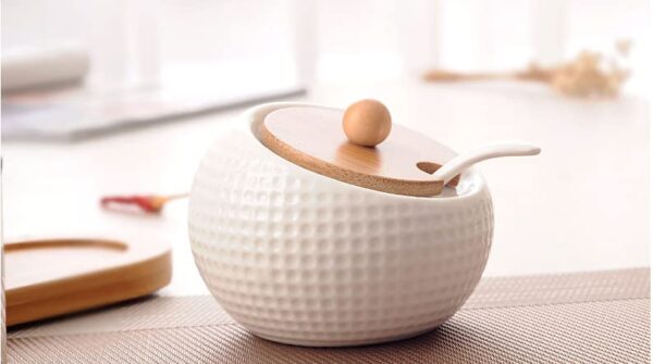 Handmade ceramic spice container with eco-friendly bamboo top