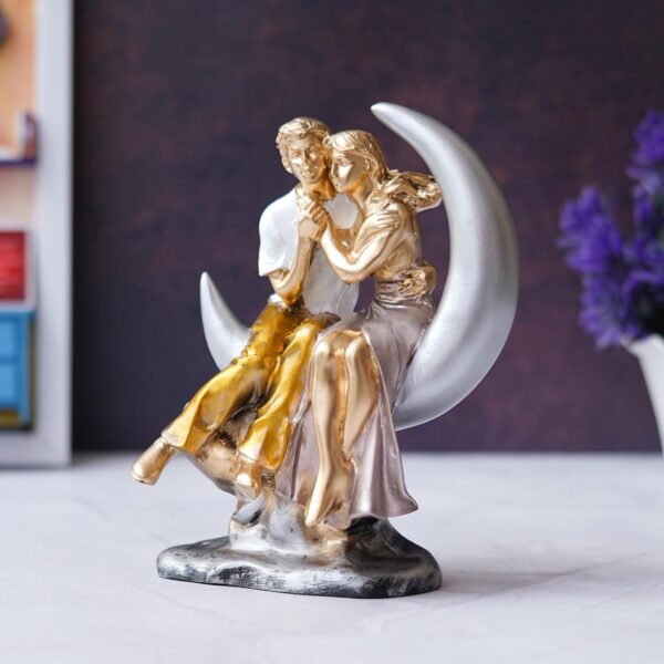 Couple statue on crescent moon home décor romantic decorative item