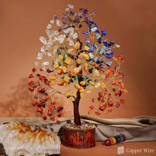 Spiritual Seven Chakra Healing Tree Handmade with Natural Stones