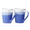 Blue handmade ceramic milk mug with stylish grooves