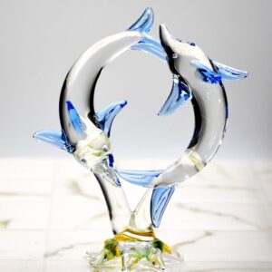 Decorative multicolour glass dolphin showpiece