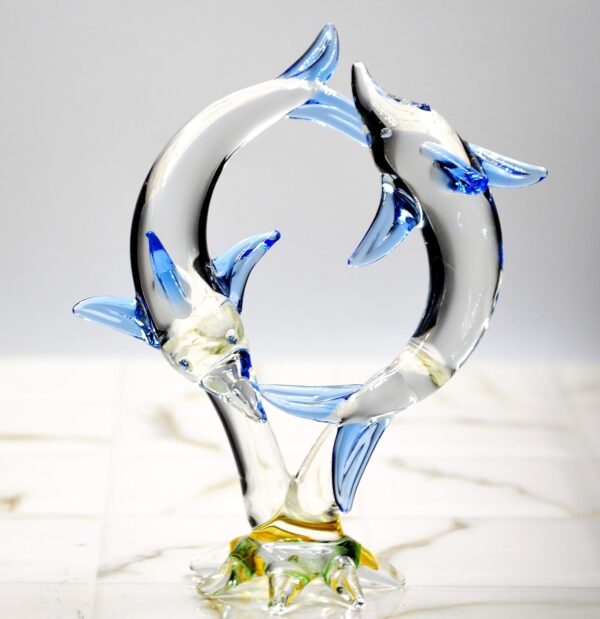 Decorative multicolour glass dolphin showpiece