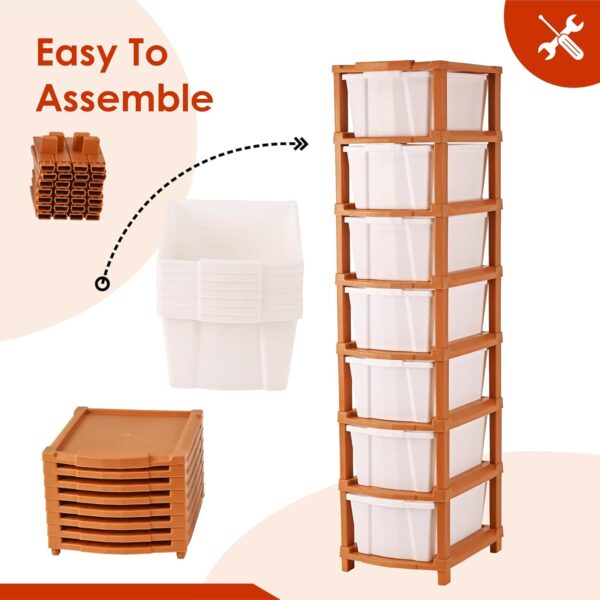 Lightweight collapsible storage cabinet with seven drawers for easy access