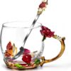 Artistic glass tea cup with 3D flower design