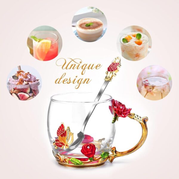Luxurious 3D crystal glass cup with floral handle design