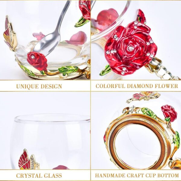 Transparent flower glass mug with spoon for elegant tableware