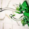 Handmade decorative green glass duck pair sculpture