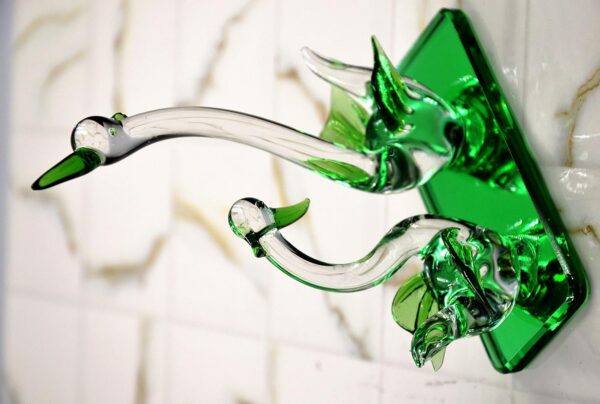 Handmade decorative green glass duck pair sculpture