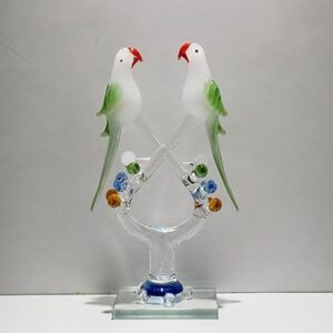 Colorful resin parrot sculpture on branch – decorative bird showpiece