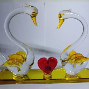 Romantic glass swan couple figurine with heart-shaped design