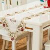 Classic floral embroidered lace satin table runner for dining table décor
