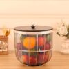 Modern metal fruit and vegetable basket with lid for kitchen storage