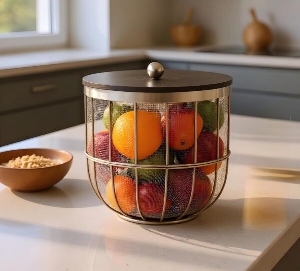 Large metal basket for fruits, vegetables, and fresh groceries