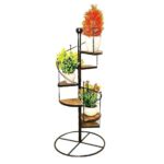 Spiral stair-shaped iron and wooden planter stand for indoor plants