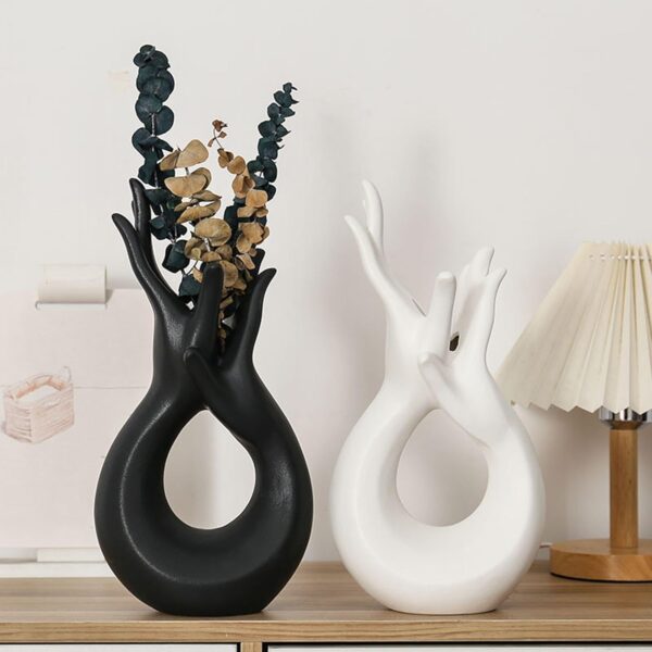 Artistic hand-shaped ceramic vase for centerpieces