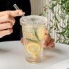 Modern glass tumbler for juice, milkshake, or cold brew