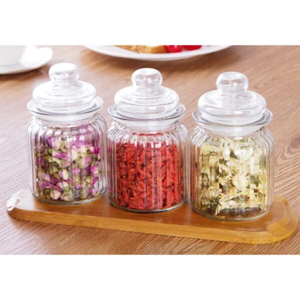 Transparent glass pop jar set with leak-proof lids